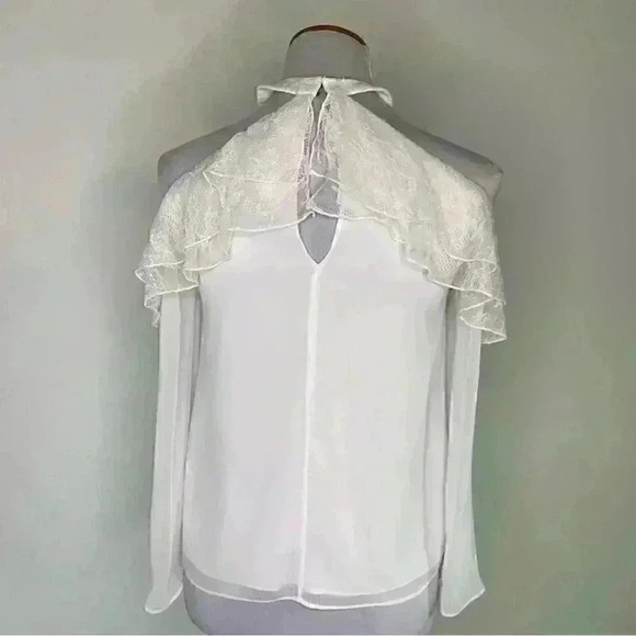 Alice + Olivia revolve cold shoulder Laticia Ruffle Top in Off White Sz XS - Picture 11 of 11